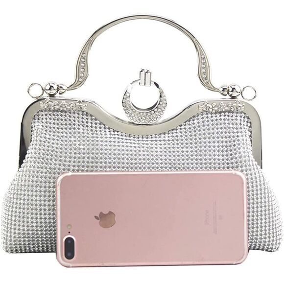 Silver Rhinestone Luxury Bag Purse with Detachable Chain - Picture 6 of 6